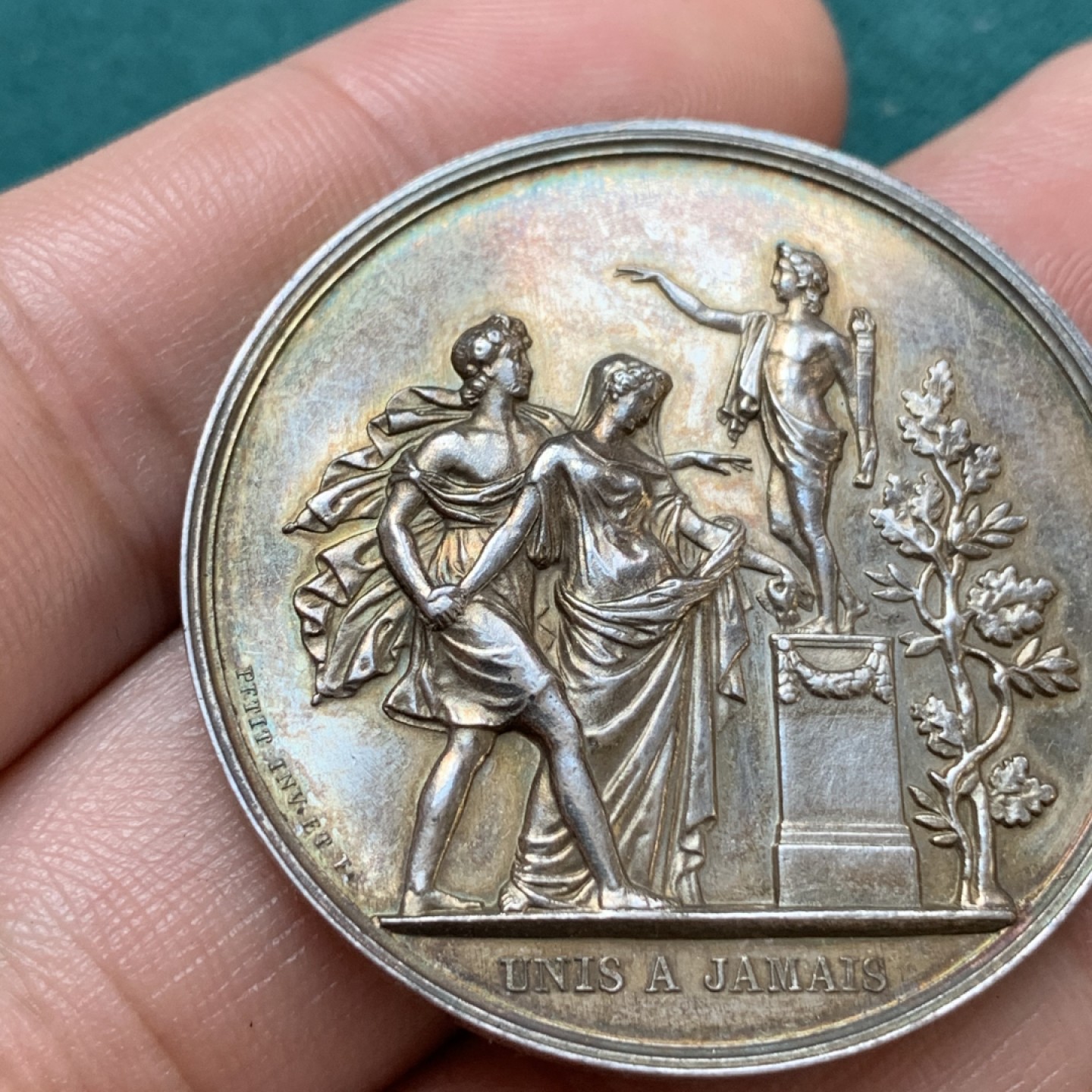 《竞宝斋》第169场-周日，周一2场 (全场包邮) 法国结婚银章，蜜蜂边铭，直径39.5mm，重量25.13g