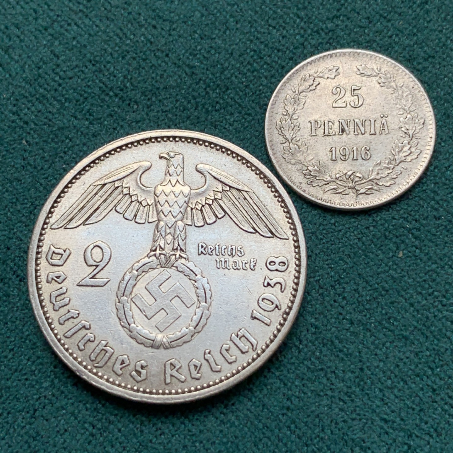 《竞宝斋》第169场-周日，周一2场 (全场包邮) 银币2枚 俄占芬兰1916年25P银币+德国1938年2马克银币