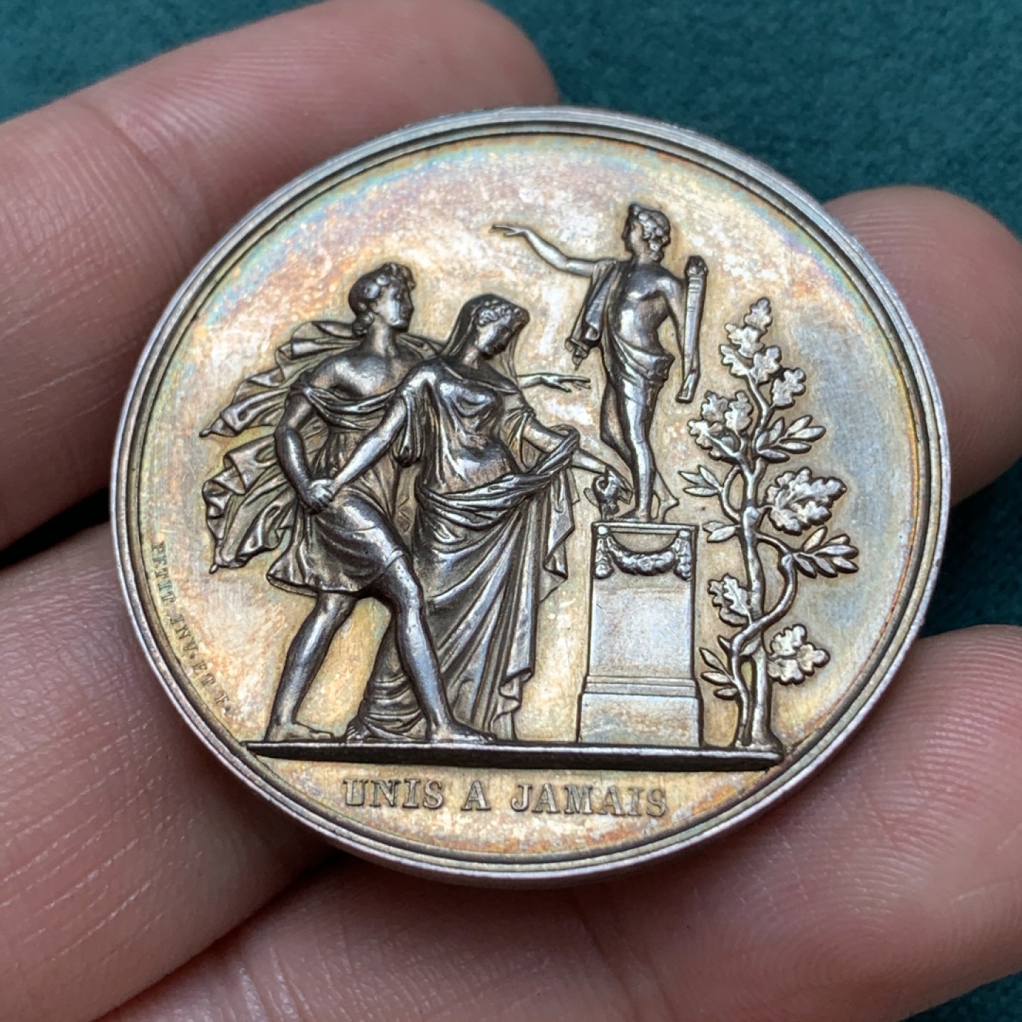 《竞宝斋》第169场-周日，周一2场 (全场包邮) 法国结婚银章，蜜蜂边铭，直径39.5mm，重量25.13g