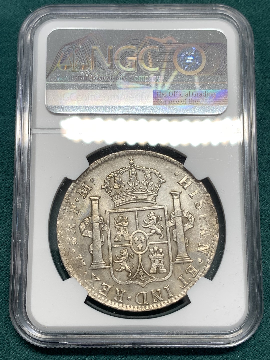 《竞宝斋》第169场-周日，周一2场 (全场包邮) NGC UNC 墨西哥 1797年 卡四 双柱 大银币 早期年份 打制的很不错