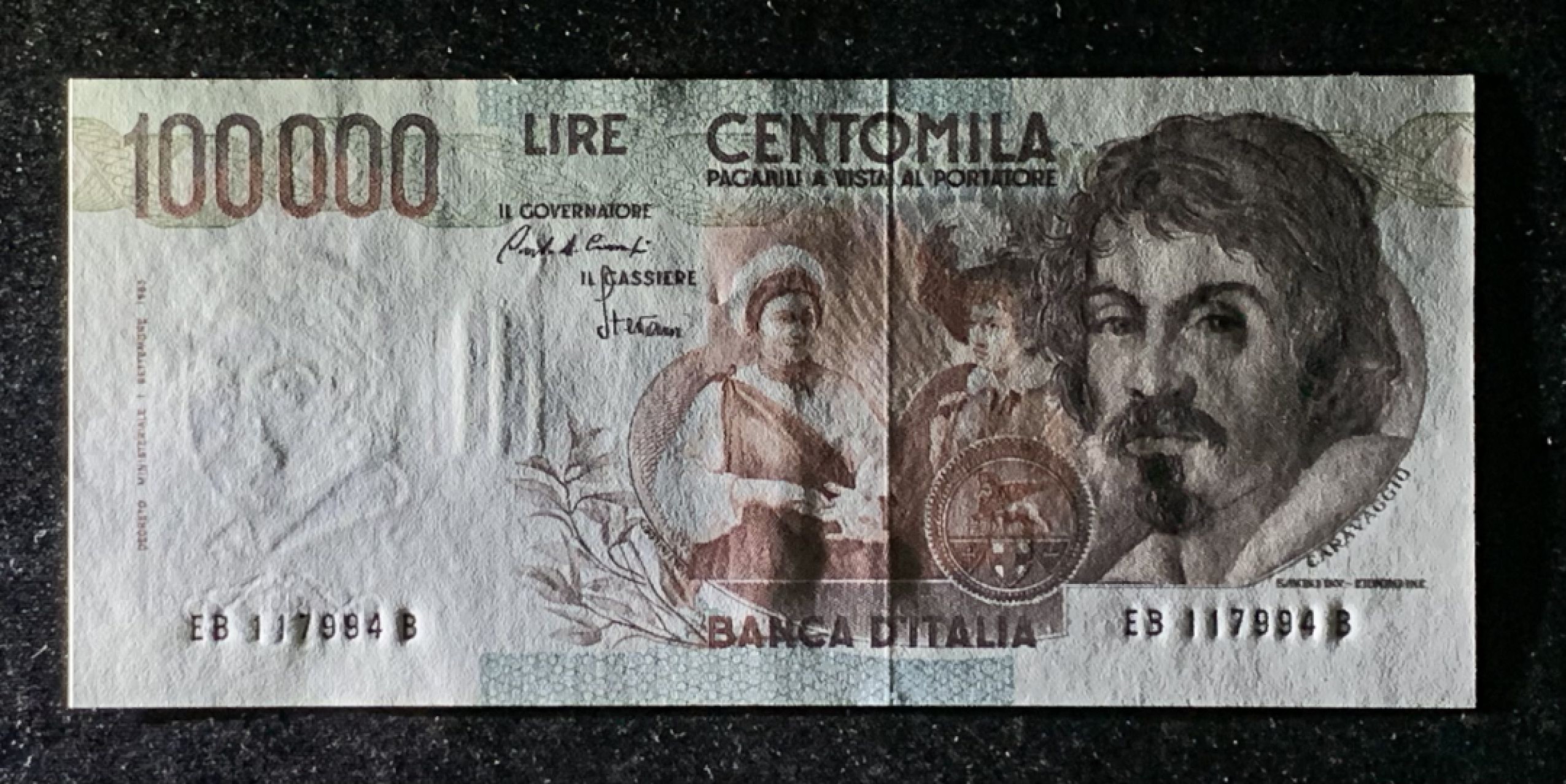 紫瑗钱币——第274期拍卖—纸币场 意大利 1983年 卡拉瓦乔 水果篮 初版 100000里拉 UNC