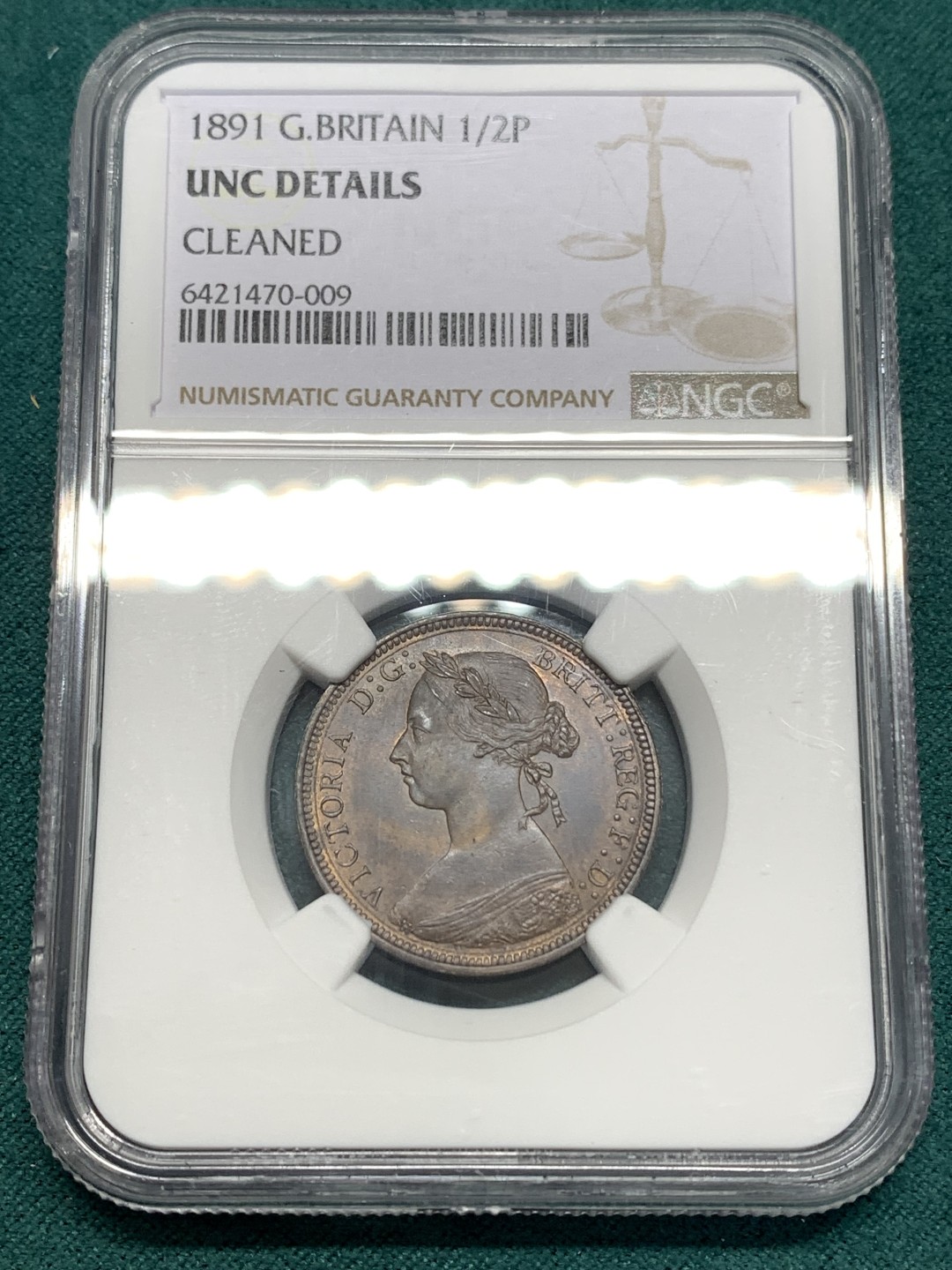 《竞宝斋》第169场-周日，周一2场 (全场包邮) NGC UNC 英国1891年1/2便士 币面状态非常好，两面图案高点毫无磨损