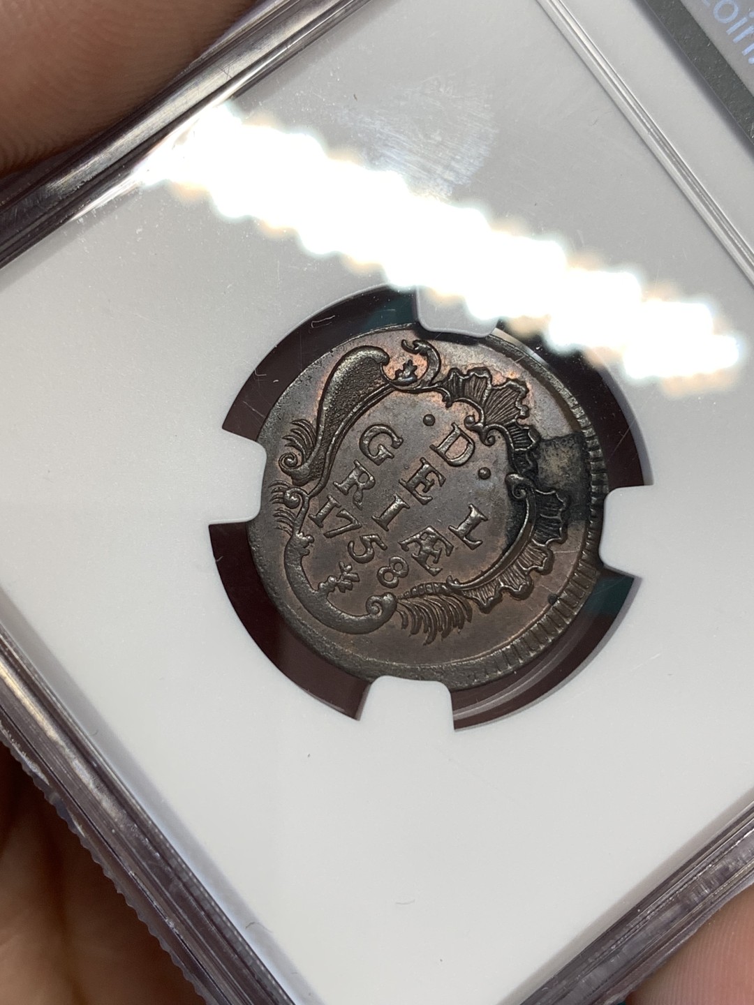 《竞宝斋》第169场-周日，周一2场 (全场包邮) NGC UNCD 荷兰GELDERLAND 1758年 1 DUIT 少见品种