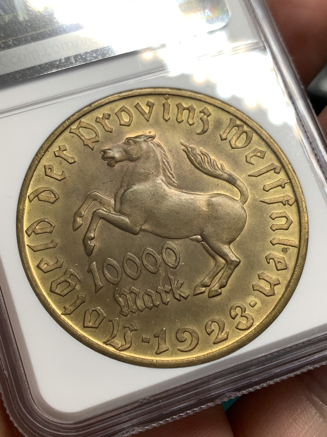 《竞宝斋》第169场-周日，周一2场 (全场包邮) NGC-MS64 德国1923年 紧急状态时期威斯特伐利亚大马币 10000马克 德紧热门币