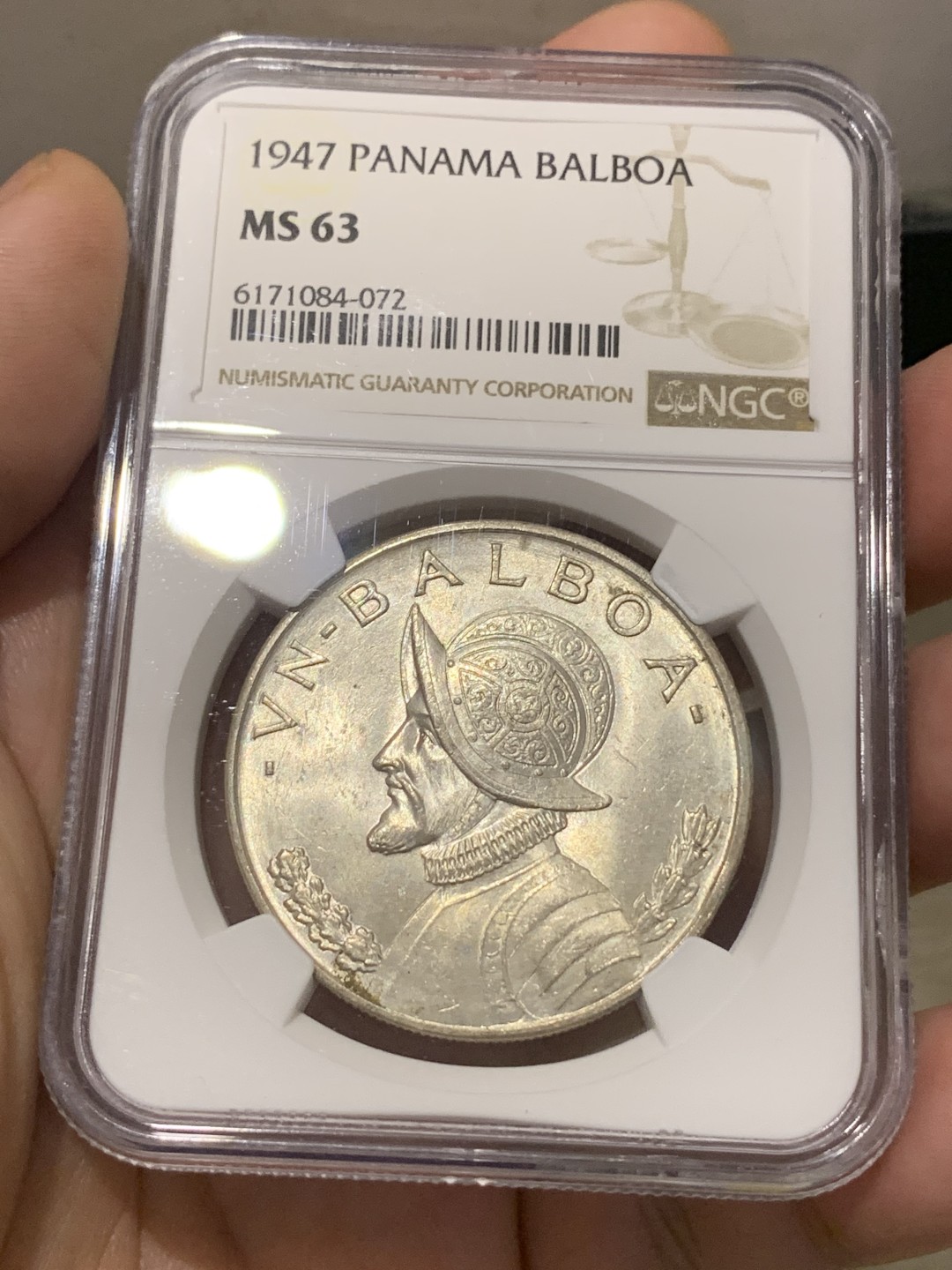 《竞宝斋》第169场-周日，周一2场 (全场包邮) NGC MS63  巴拿马1947年 牛仔美女 1巴尔波阿 大银币 淡彩包浆 暴涨系列