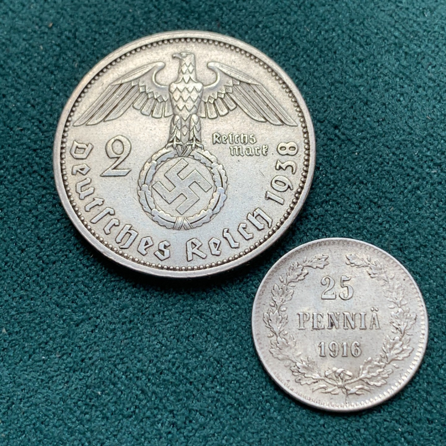 《竞宝斋》第169场-周日，周一2场 (全场包邮) 银币2枚 俄占芬兰1916年25P银币+德国1938年2马克银币