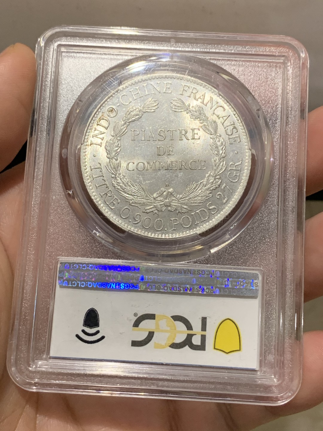 《竞宝斋》第169场-周日，周一2场 (全场包邮) PCGS MS62 法属印支 1922年H版 1p 坐洋大银币 极美底板 人物清晰