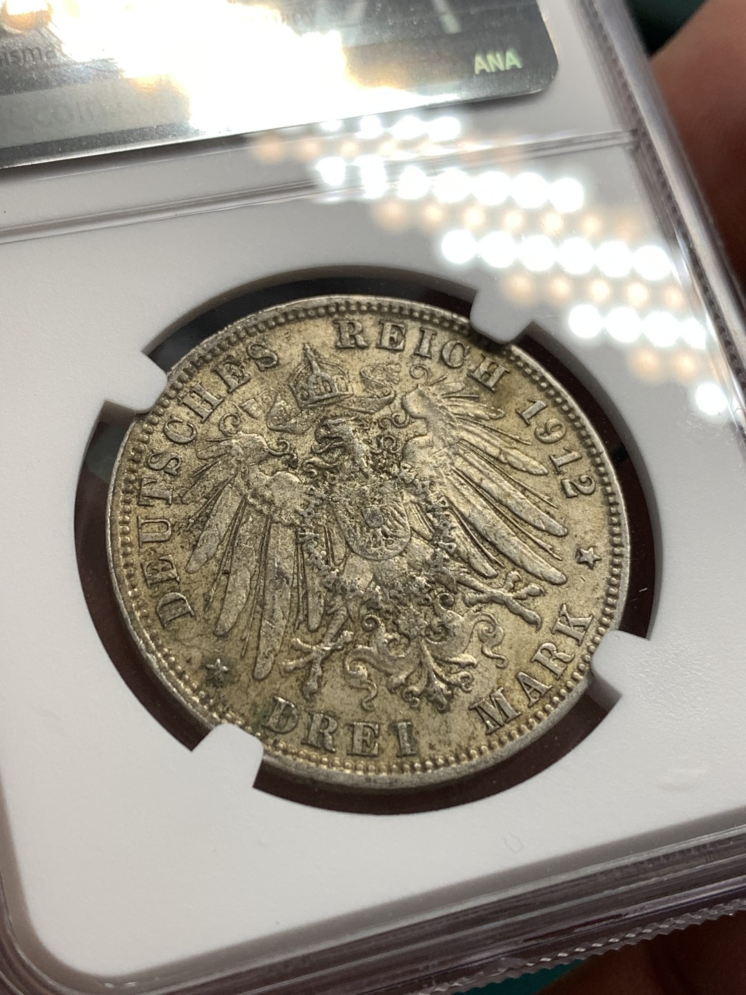 《竞宝斋》第169场-周日，周一2场 (全场包邮) NGC-AU58 德国 1912J 汉堡自由市 3马克银币