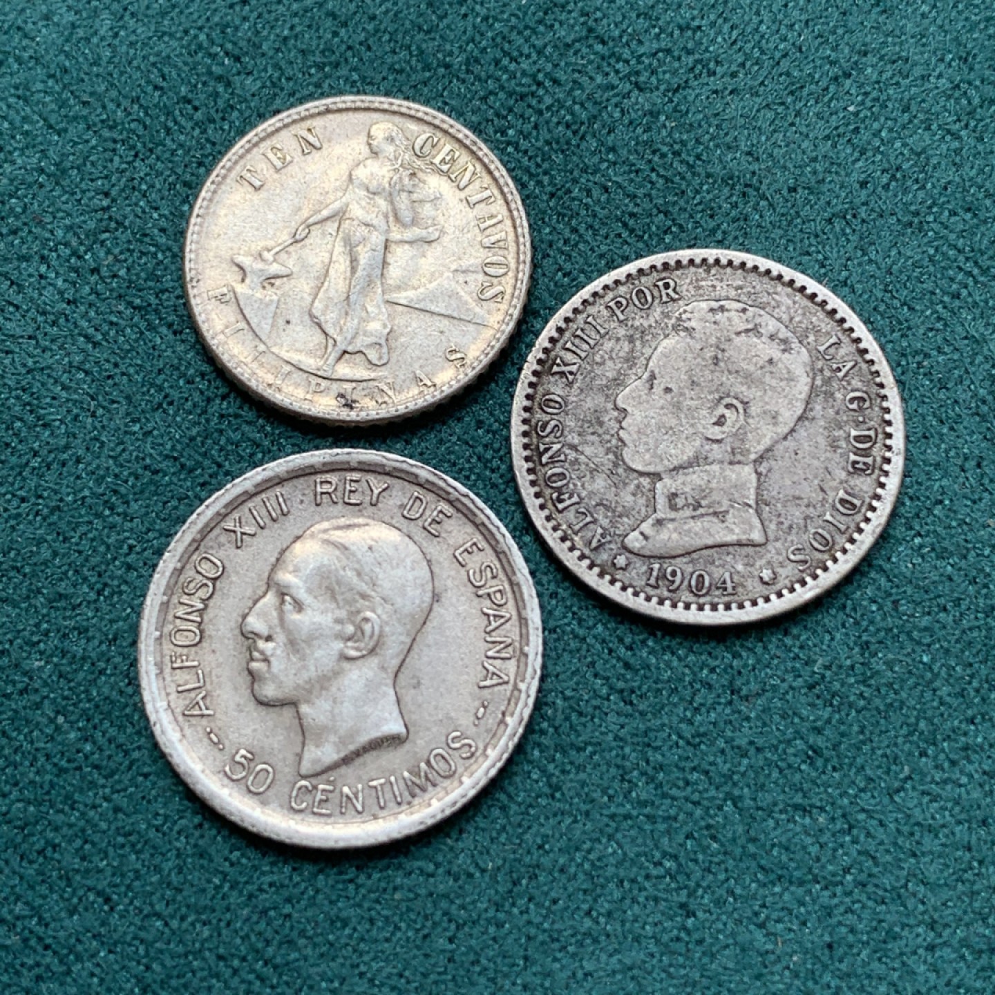 《竞宝斋》第169场-周日，周一2场 (全场包邮) 银币3枚一组 阿方索十三世 50分银币2枚+美占菲律宾 打铁10分银币一枚