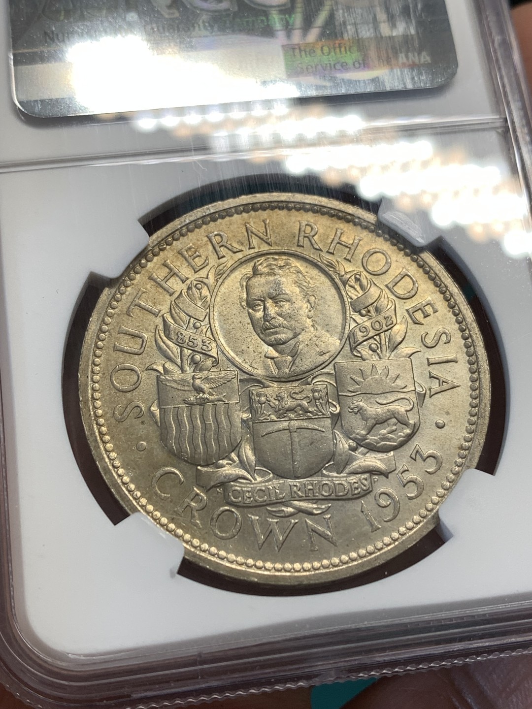 《竞宝斋》第169场-周日，周一2场 (全场包邮) NGC-MS63 南罗德西亚1953年 1克朗大银币 粉光好品