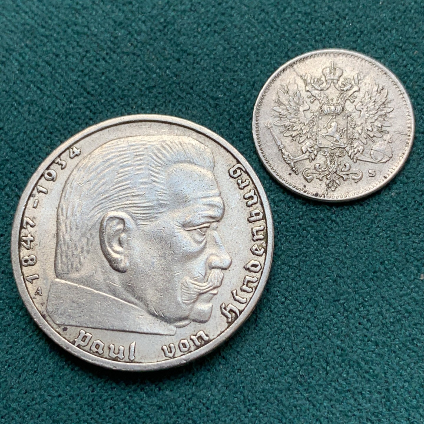 《竞宝斋》第169场-周日，周一2场 (全场包邮) 银币2枚 俄占芬兰1916年25P银币+德国1938年2马克银币