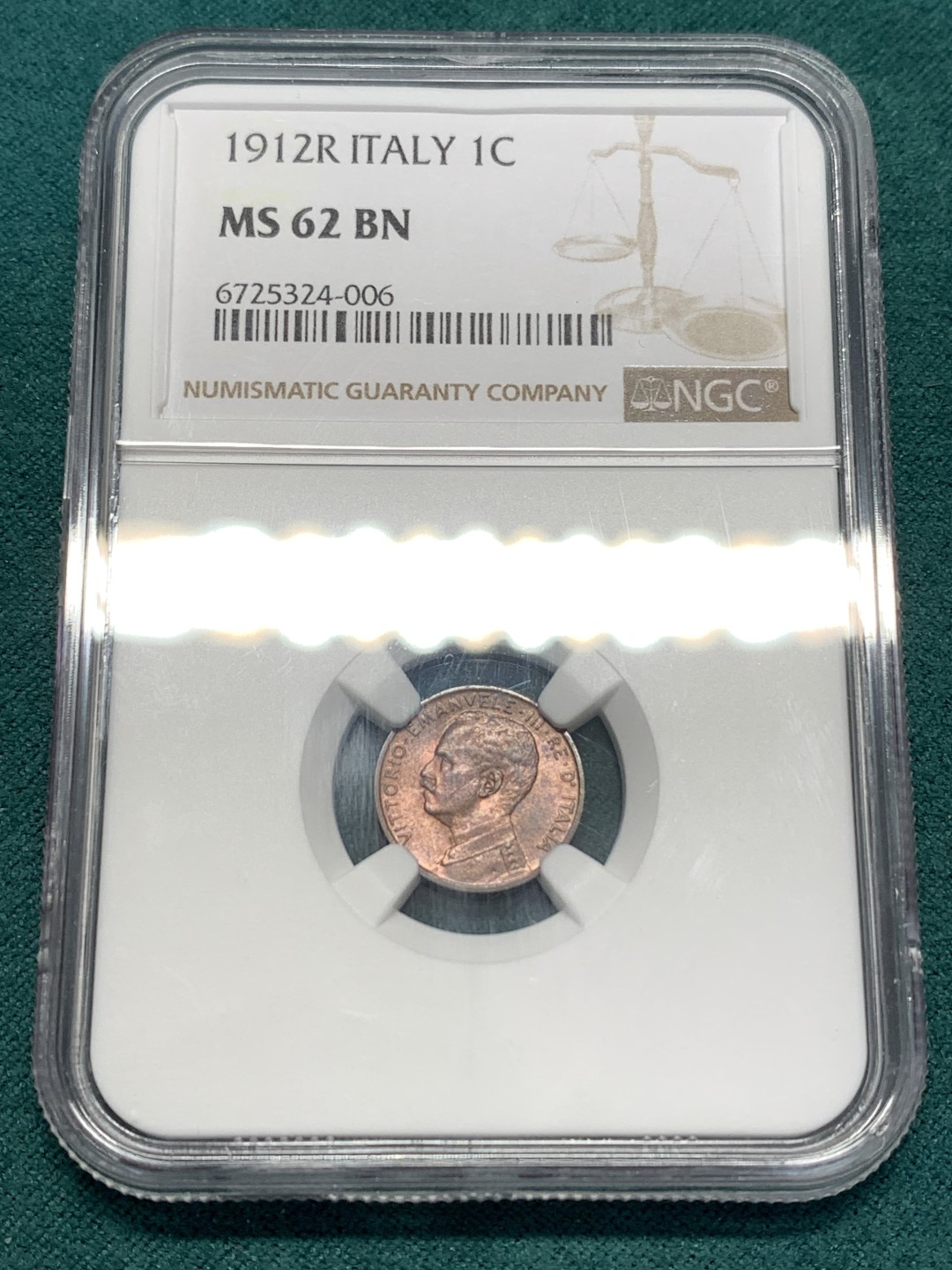 《竞宝斋》第169场-周日，周一2场 (全场包邮) NGC MS62 1912年意大利拿花女神1分铜币 低评好品好状态