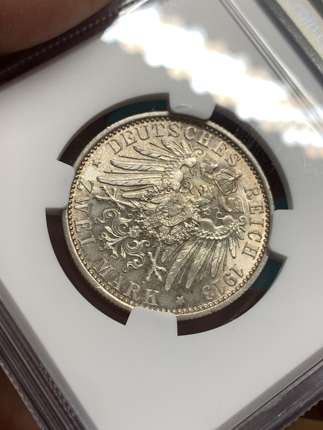 《竞宝斋》第169场-周日，周一2场 (全场包邮) NGC-MS63 德国 1913年 普鲁士 军装 2马克 银币 好彩