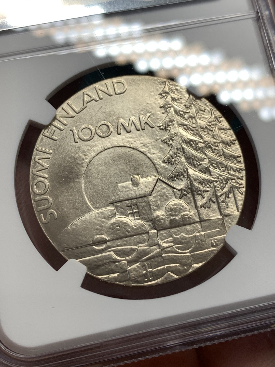 《竞宝斋》第169场-周日，周一2场 (全场包邮) NGC MS67 芬兰1990苏芬战争50年银币 100马克 克劳斯获奖币