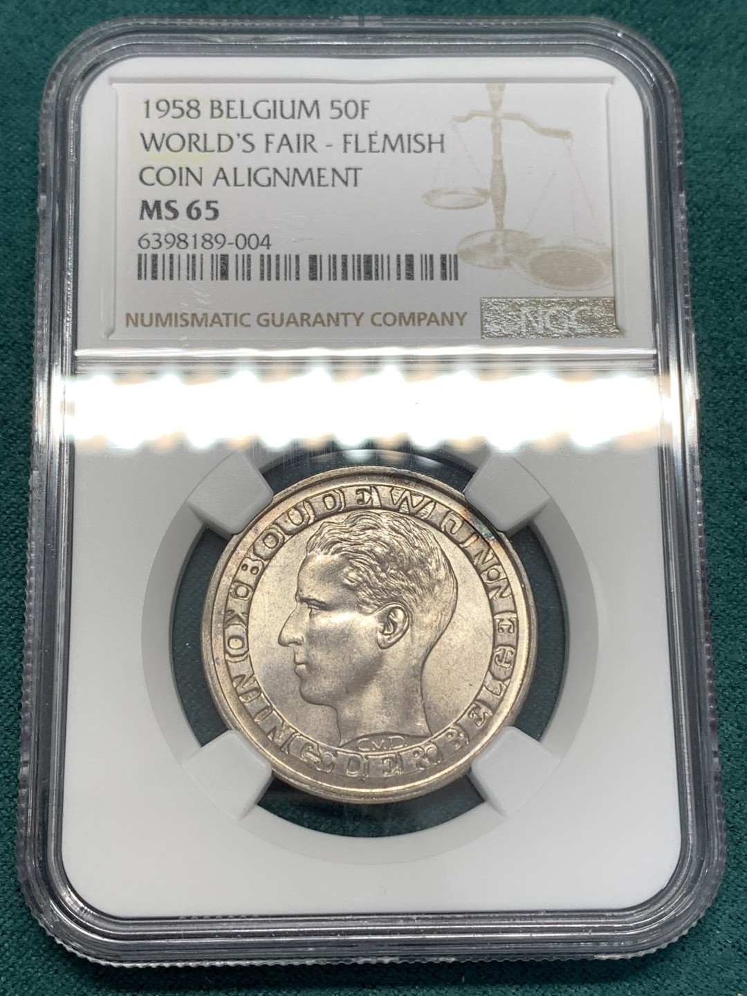 《竞宝斋》第169场-周日，周一2场 (全场包邮) NGC MS65 比利时 1958年 世博会景观  50法郎银币
