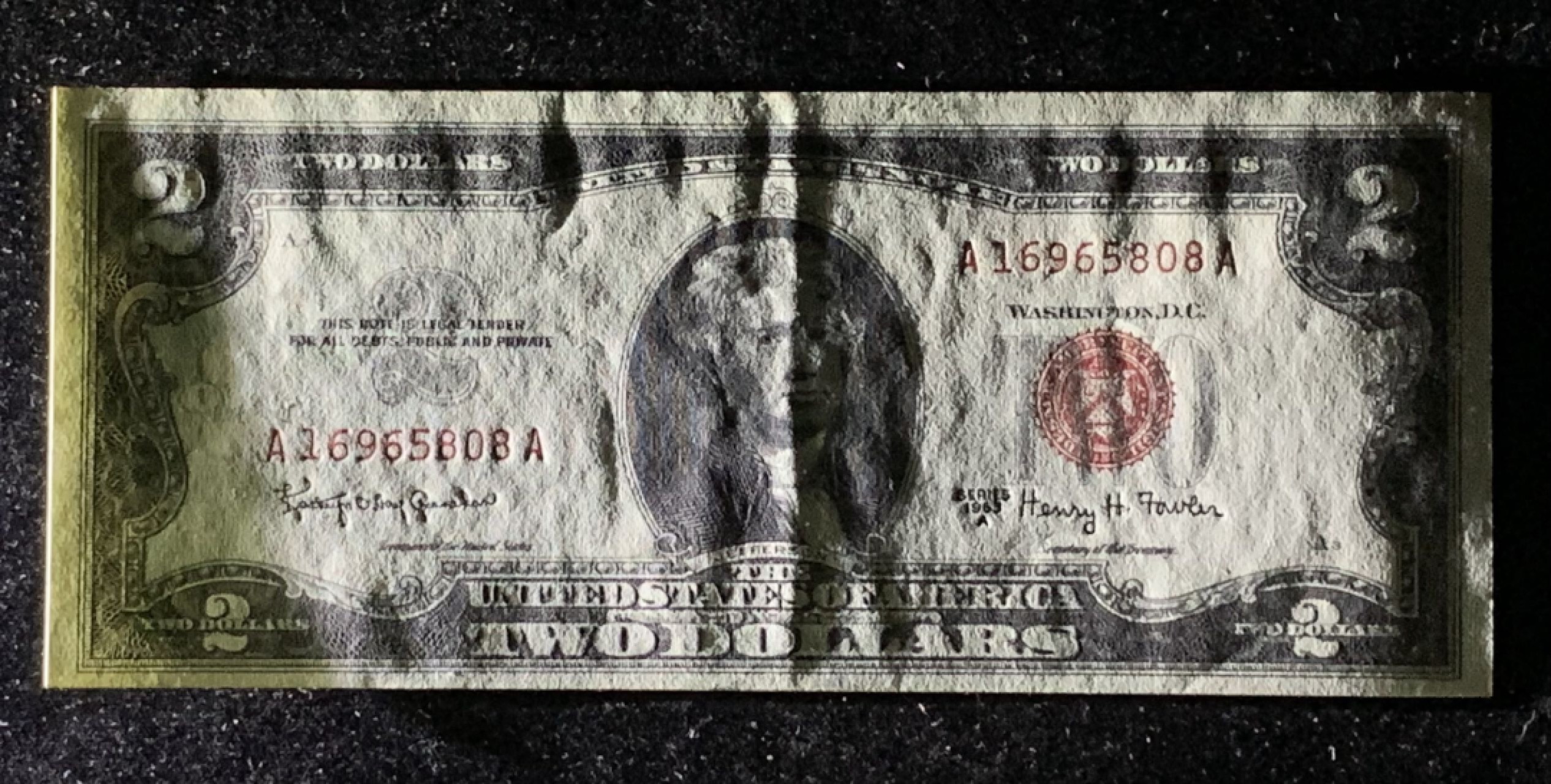 紫瑗钱币——第274期拍卖—纸币场 【尾8】美国 1963年 托马斯·杰斐逊 2美元 红印 红包折 UNC-