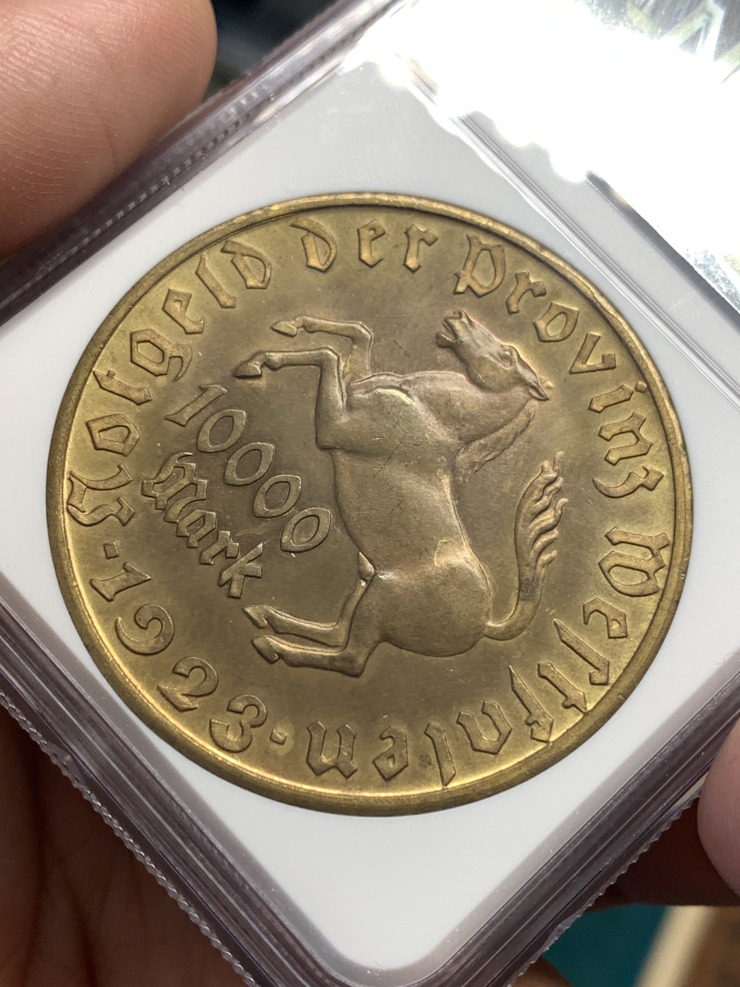 《竞宝斋》第169场-周日，周一2场 (全场包邮) NGC-MS64 德国1923年 紧急状态时期威斯特伐利亚大马币 10000马克 德紧热门币