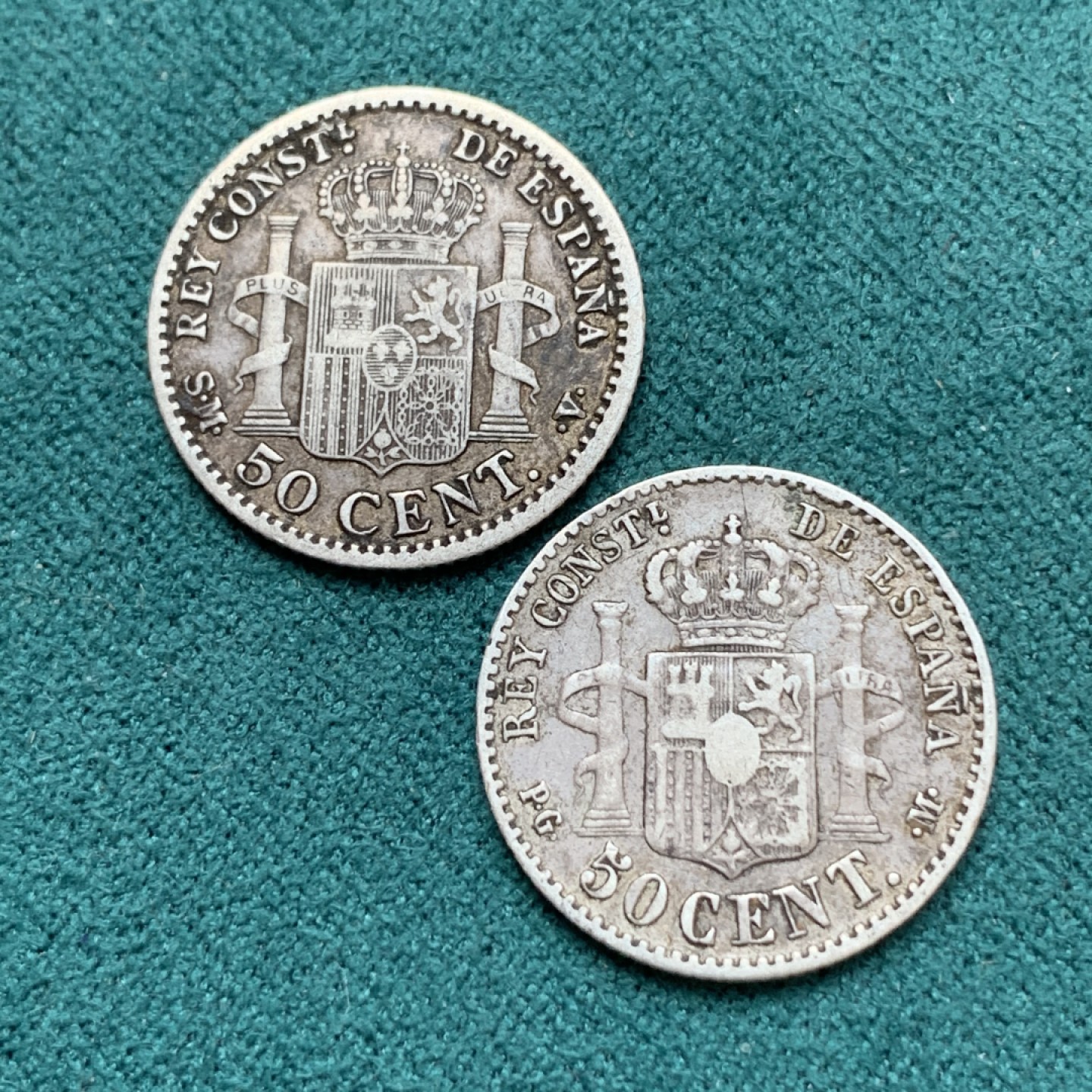 《竞宝斋》第169场-周日，周一2场 (全场包邮) 西班牙银币2枚一组 阿方索十三世 50分银币两个 小孩头+小光头