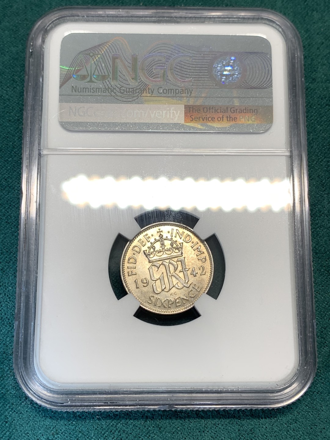 《竞宝斋》第169场-周日，周一2场 (全场包邮) NGC-MS62 英国1942年 乔六6便士 原光好品