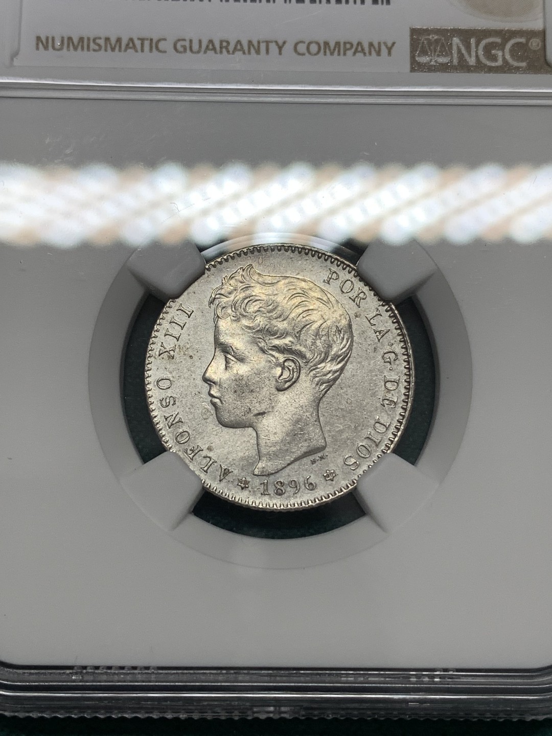 《竞宝斋》第169场-周日，周一2场 (全场包邮) NGC UNCD  西班牙 1896（96）年1比塞塔银币