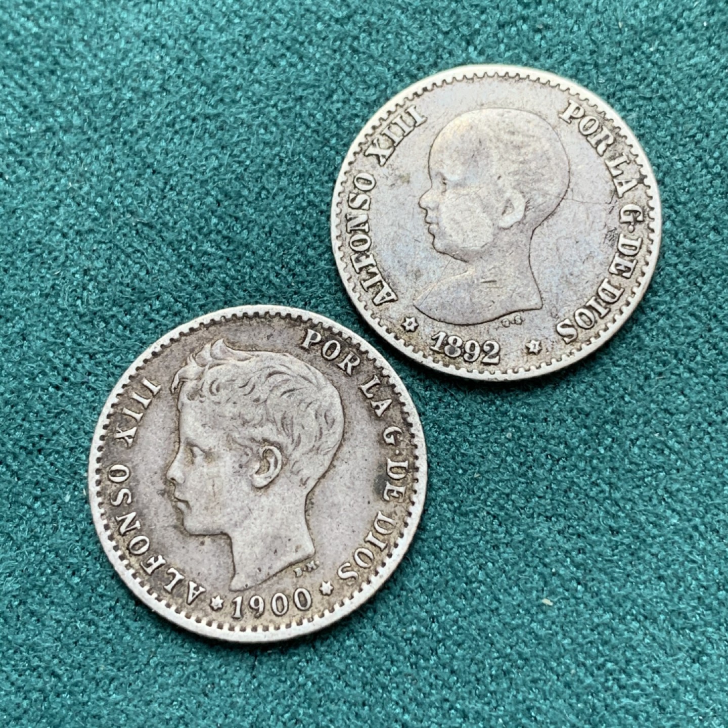 《竞宝斋》第169场-周日，周一2场 (全场包邮) 西班牙银币2枚一组 阿方索十三世 50分银币两个 小孩头+小光头