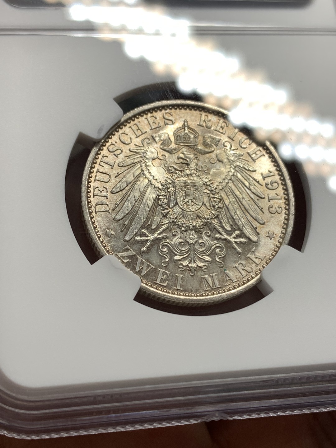 《竞宝斋》第169场-周日，周一2场 (全场包邮) NGC-MS63 德国 1913年 普鲁士 军装 2马克 银币 好彩