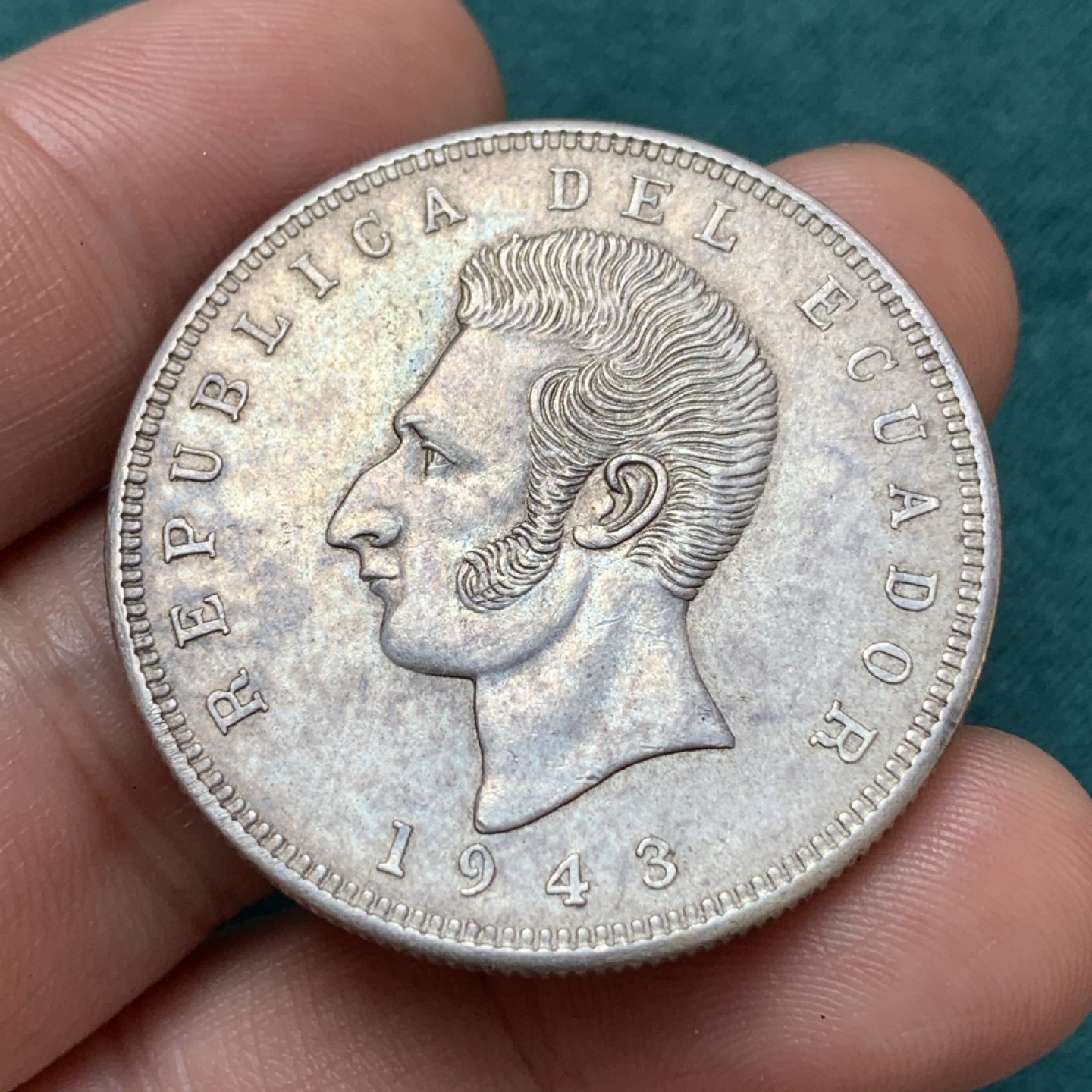 《竞宝斋》第169场-周日，周一2场 (全场包邮) 厄瓜多尔1943年MO 5苏克雷大银币