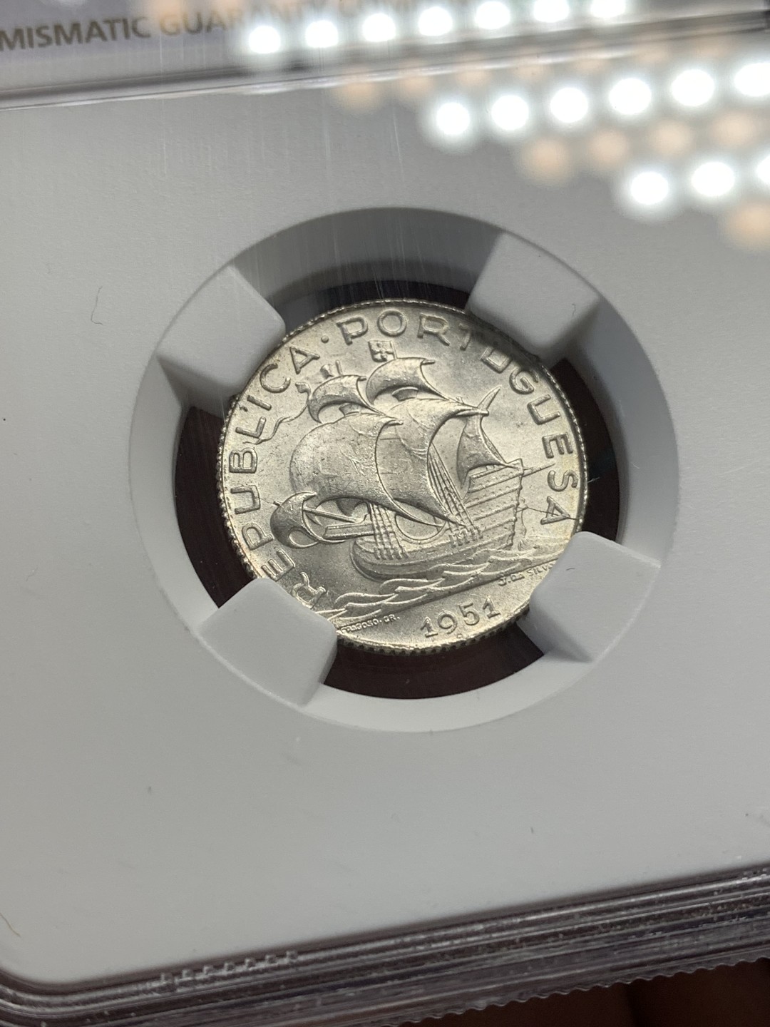 《竞宝斋》第169场-周日，周一2场 (全场包邮) NGC-MS66 葡萄牙1951年 大帆船2.5盾银币 顶级好品