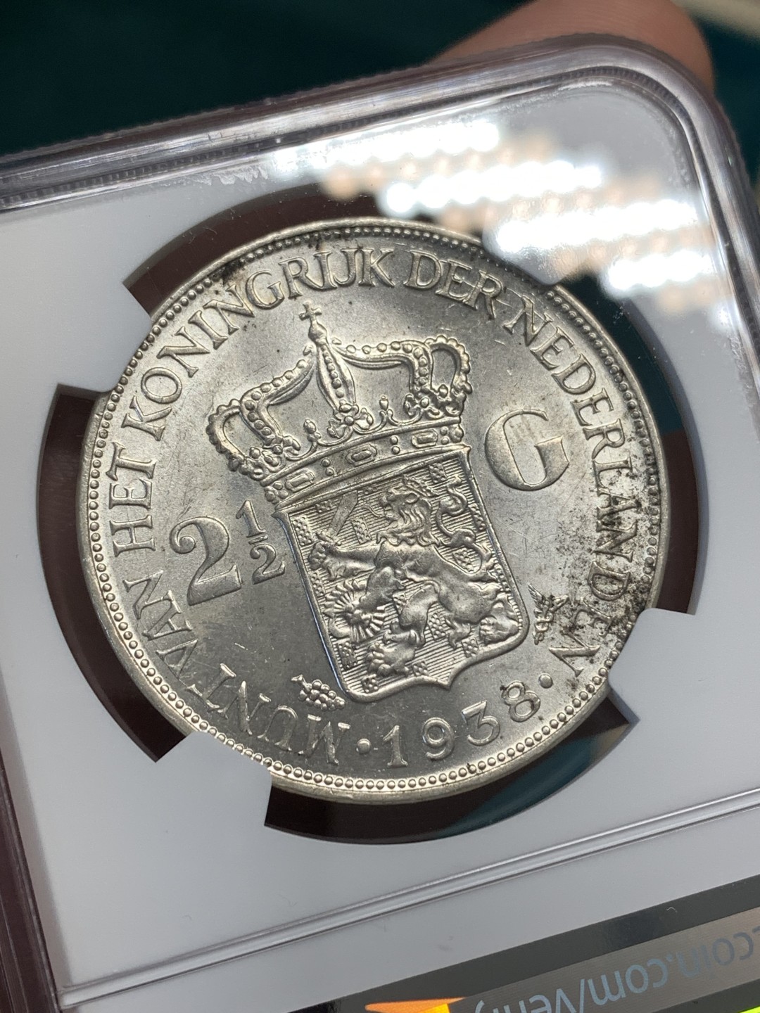 《竞宝斋》第169场-周日，周一2场 (全场包邮) NGC-MS61 荷兰1938年 威廉米娜女王 2.5盾 原光好品