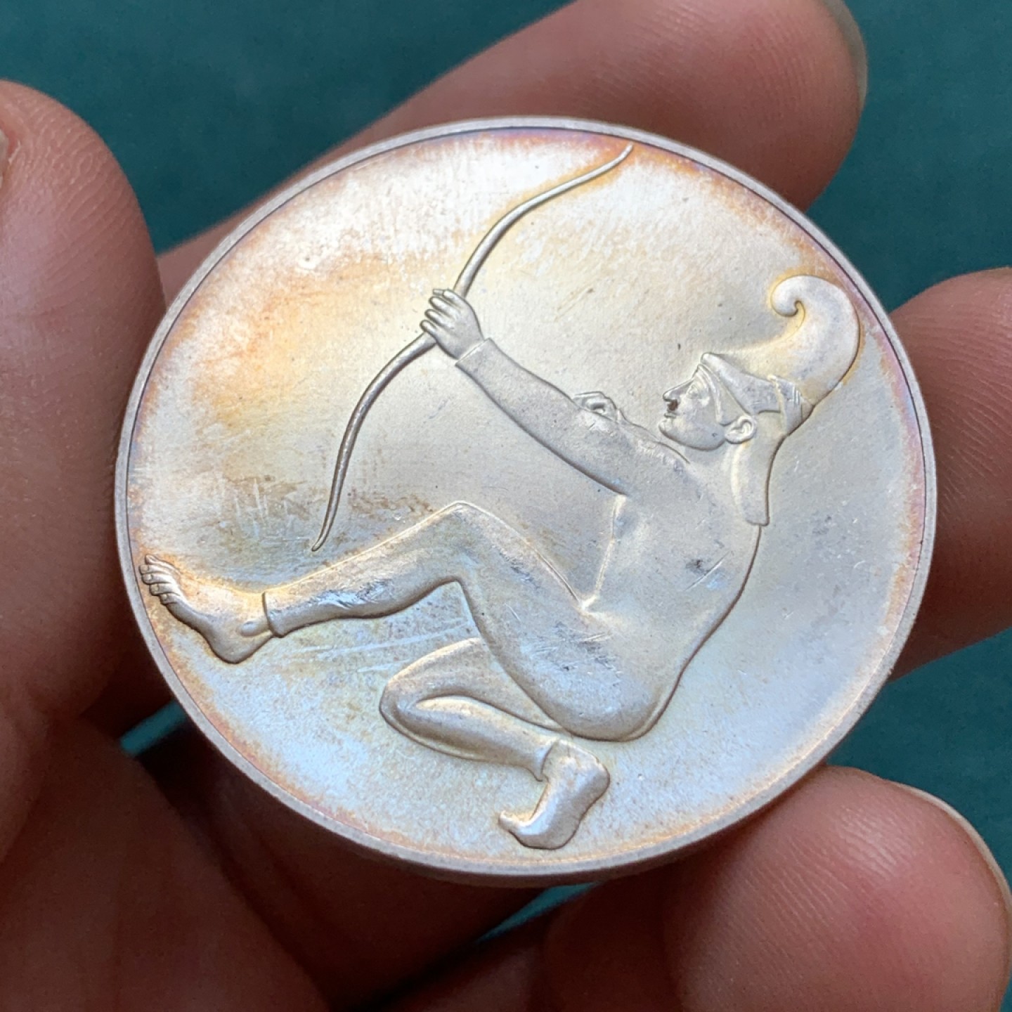 《竞宝斋》第169场-周日，周一2场 (全场包邮) 1972年 德国 慕尼黑 夏季奥林匹克运动会 银质奖牌 28.18克 40mm直径 925银 非常少