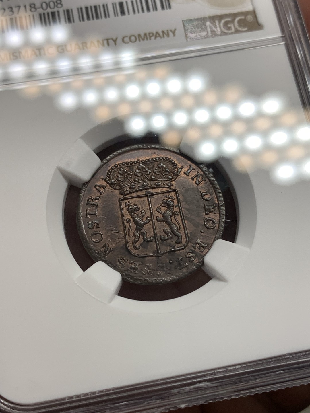 《竞宝斋》第169场-周日，周一2场 (全场包邮) NGC UNCD 荷兰GELDERLAND 1758年 1 DUIT 少见品种