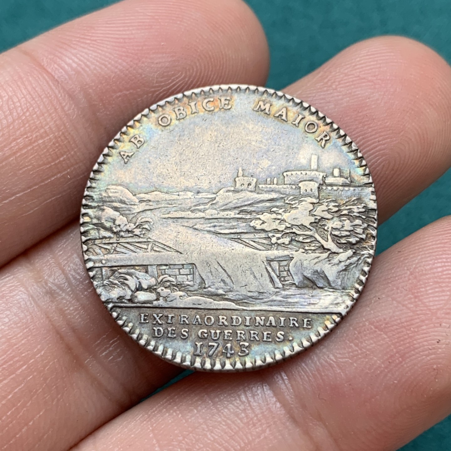 《竞宝斋》第169场-周日，周一2场 (全场包邮) 法国 路易十五 1743 银质圆形代币 景观不错