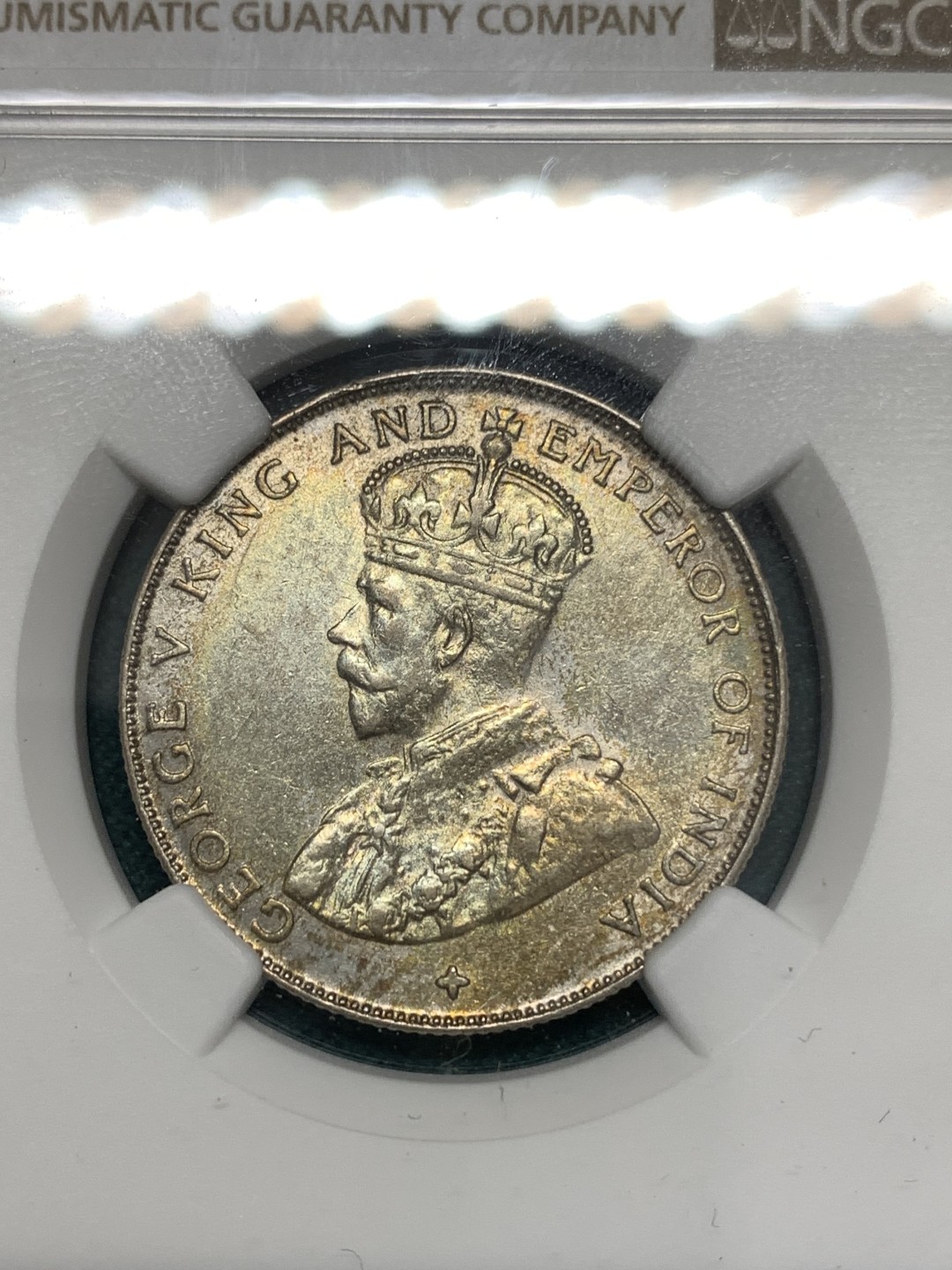 《竞宝斋》第169场-周日，周一2场 (全场包邮) NGC AUD  1920 英属海峡50分 银币 五彩包浆 低估的品种