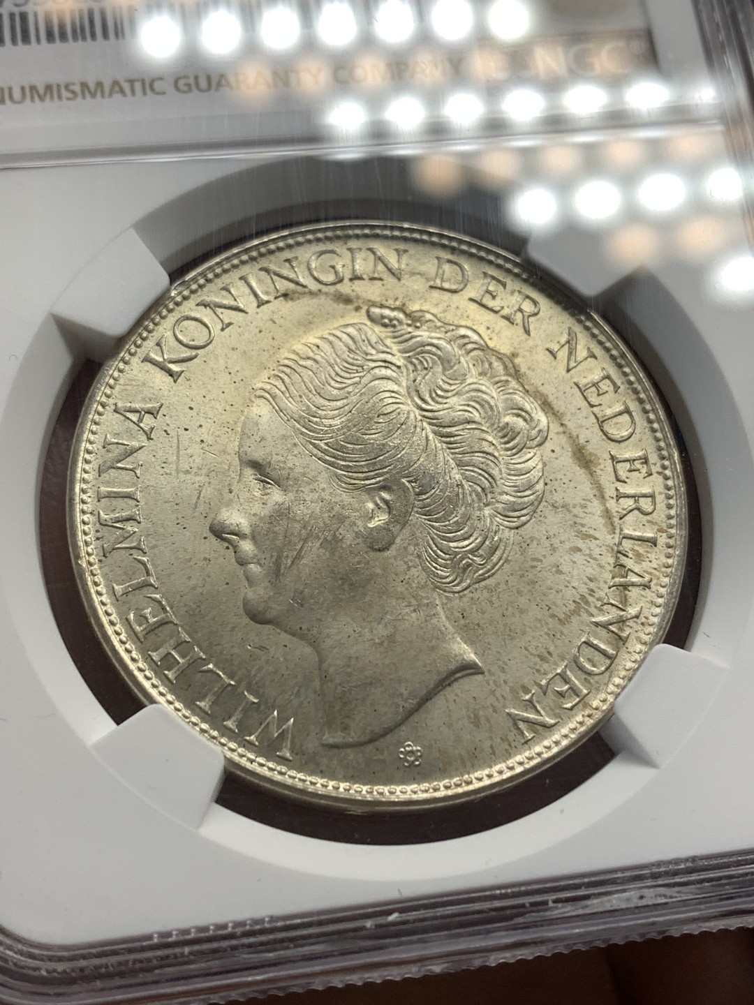 《竞宝斋》第169场-周日，周一2场 (全场包邮) NGC-MS63 荷属库拉索1944年 威廉米娜女王 2.5盾大银币 顶级原光好品