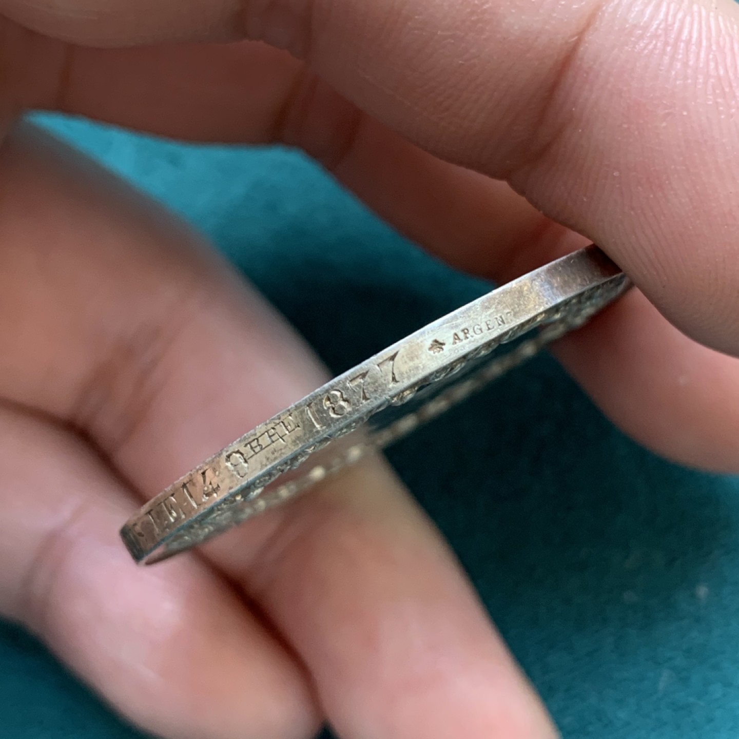 《竞宝斋》第169场-周日，周一2场 (全场包邮) 法国结婚银章，蜜蜂边铭，直径39.5mm，重量25.13g