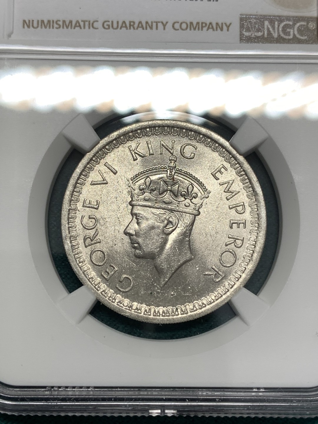 《竞宝斋》第169场-周日，周一2场 (全场包邮) NGC MS63 英属印度1945  乔治六世1卢比银币