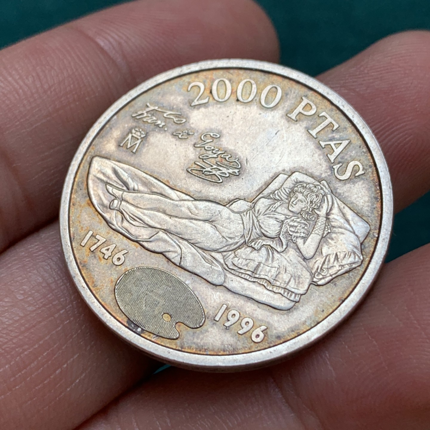 《竞宝斋》第169场-周日，周一2场 (全场包邮) 西班牙1996年画家戈雅 2000比塞塔大银币 18克 925银