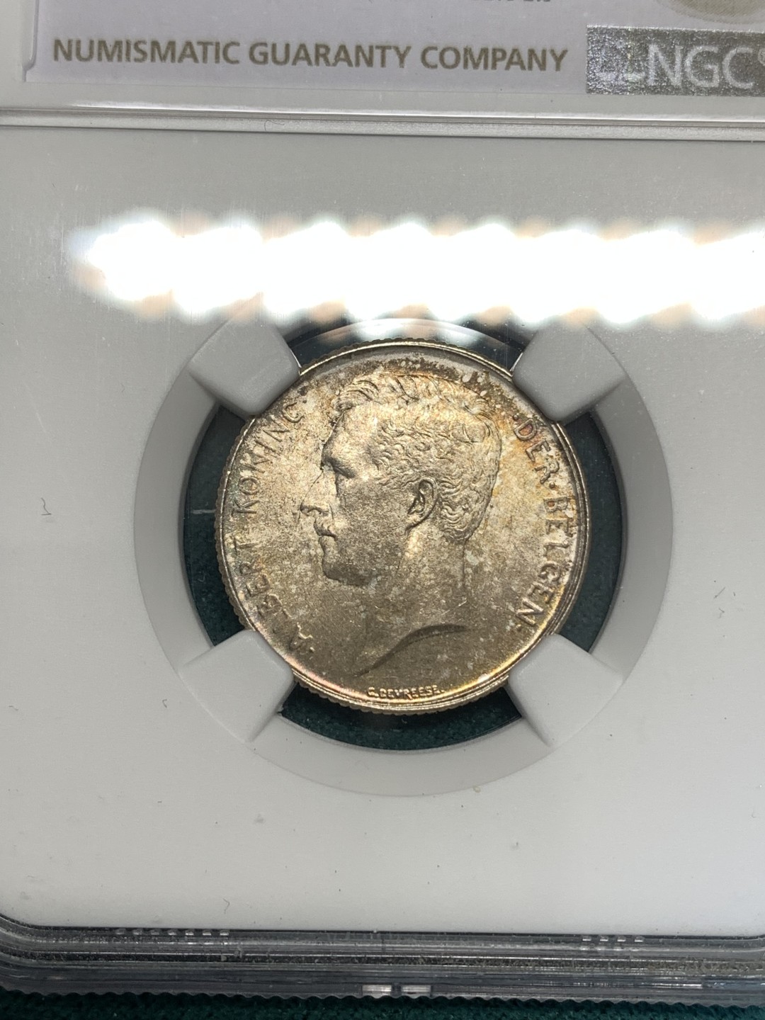 《竞宝斋》第169场-周日，周一2场 (全场包邮) NGC-MS64 比利时1914年 埃尔佩托 1法郎银币 淡彩好品