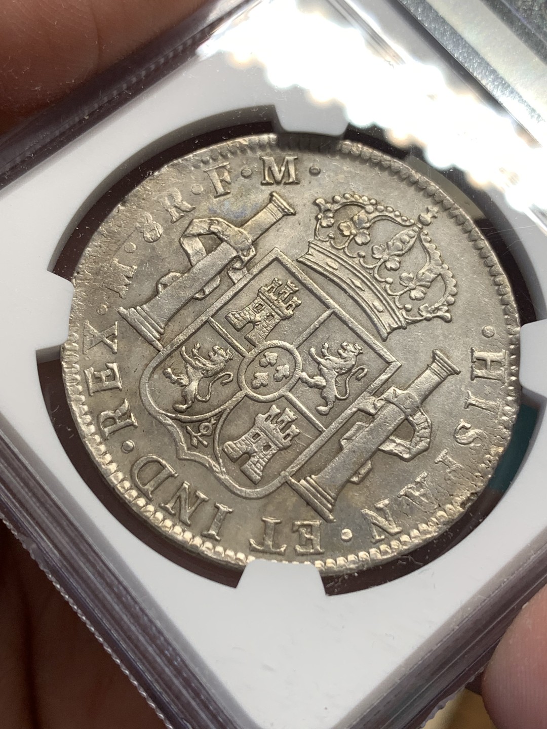 《竞宝斋》第169场-周日，周一2场 (全场包邮) NGC UNC 墨西哥 1797年 卡四 双柱 大银币 早期年份 打制的很不错