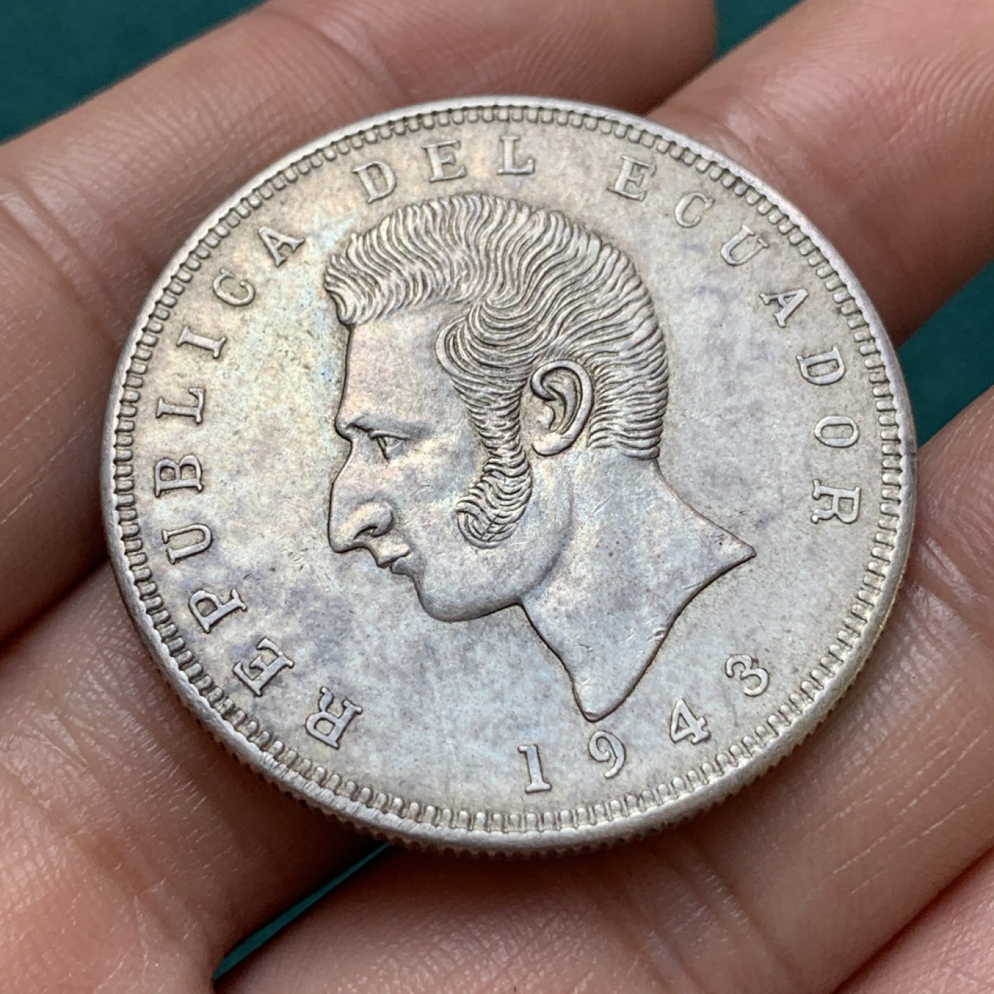 《竞宝斋》第169场-周日，周一2场 (全场包邮) 厄瓜多尔1943年MO 5苏克雷大银币