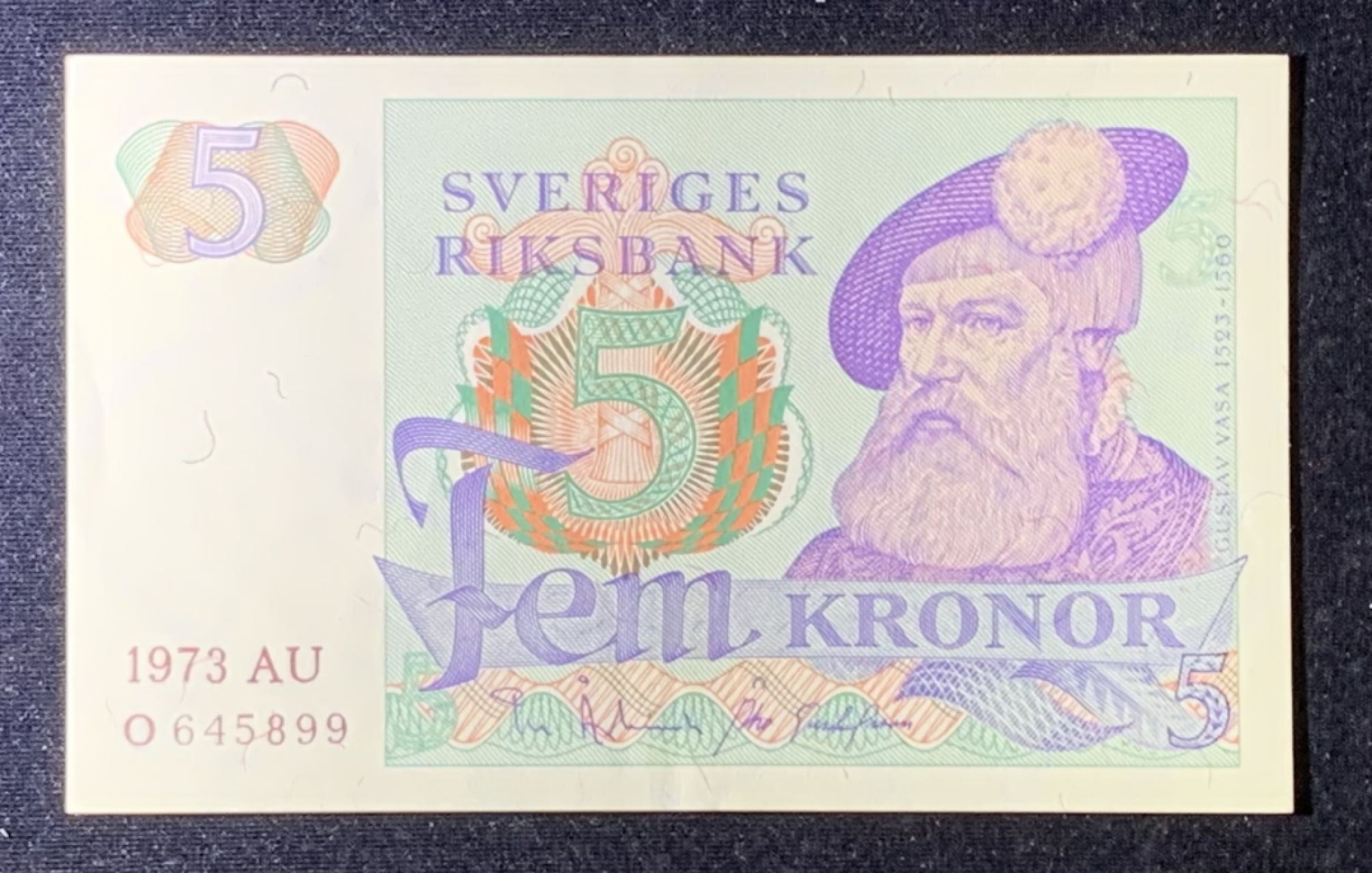 紫瑗钱币——第274期拍卖—纸币场 瑞典 1973年 古斯塔夫一世 5克朗 UNC-