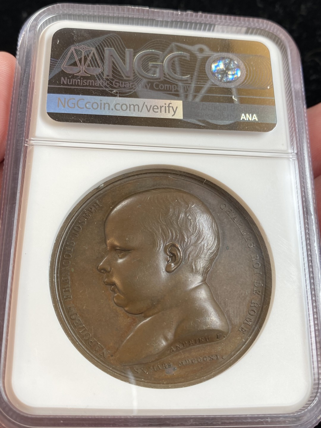 万国钱币拍卖第009期（万国白金之夜） NGC MS64 1811年拿破仑一世之子罗马王诞生纪念原铸铜章，完美品相状态。