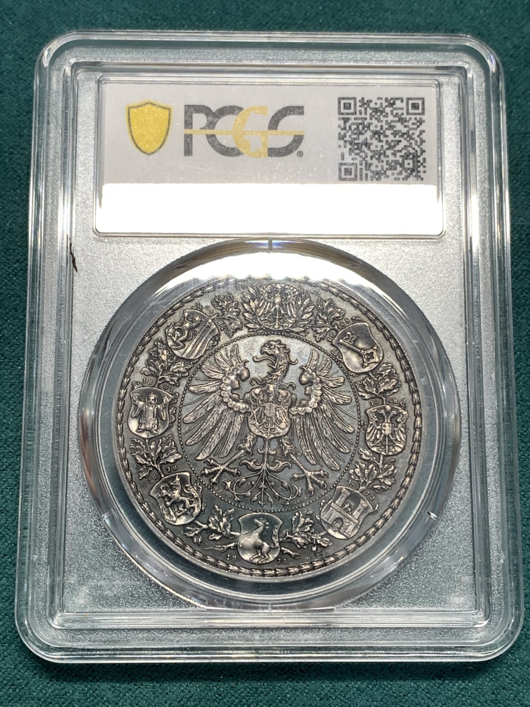 《竞宝斋》第169场-周日，周一2场 (全场包邮) PCGS SP63 德国 1887法兰克福射击纪念银章深彩包浆 高度浮雕 非常的漂亮 难得状态