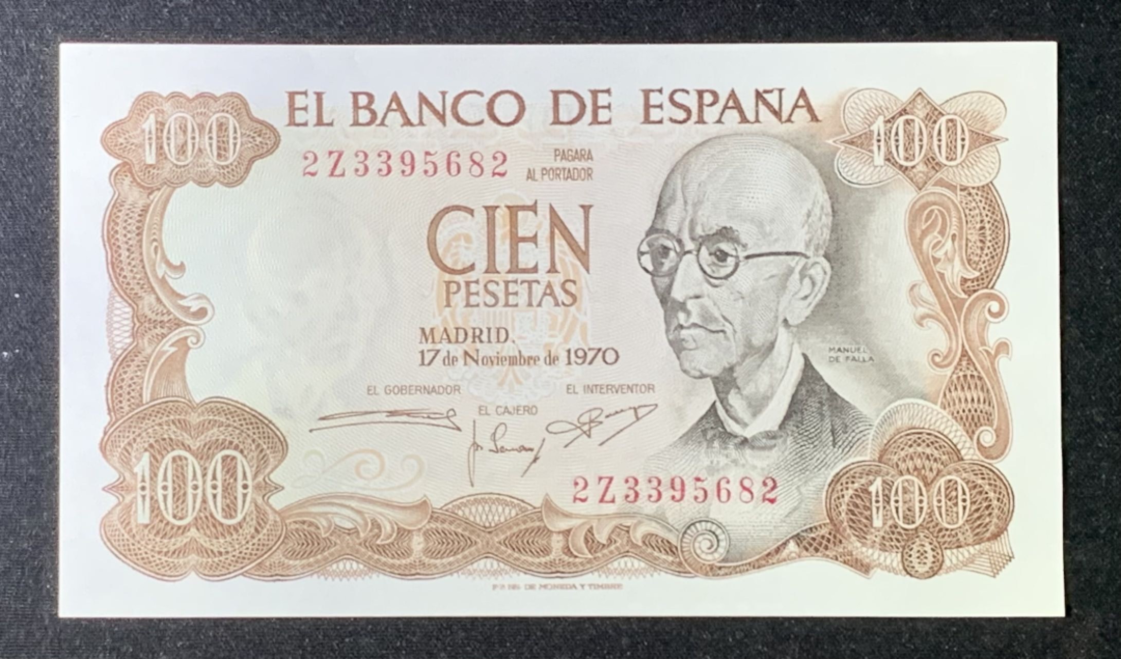 紫瑗钱币——第274期拍卖—纸币场 西班牙 1970(1974)年 曼努埃尔·德法拉 100比塞塔 UNC