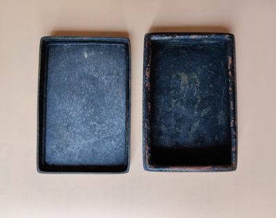 民国金文汉瓦文墨盒镇尺套件-墨盒有上下题款 民国金文汉瓦文墨盒镇尺套件-墨盒有上下题款