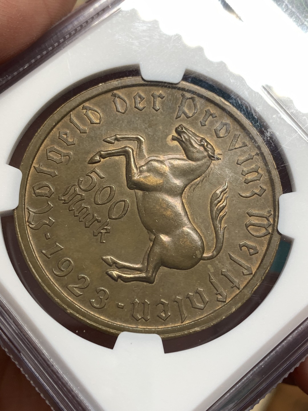 《竞宝斋》第169场-周日，周一2场 (全场包邮) NGC MS63BN 德国威斯特伐利亚1923年女头500马克大马币铜币