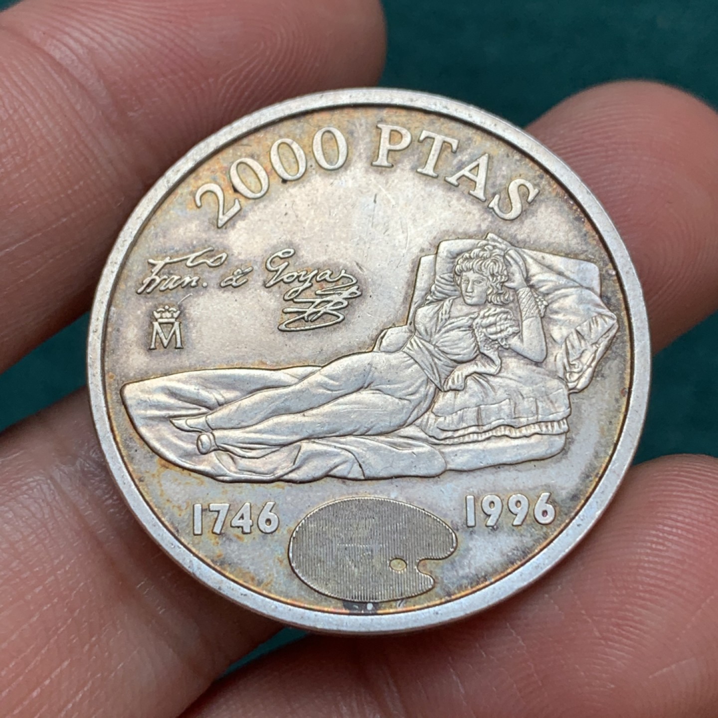 《竞宝斋》第169场-周日，周一2场 (全场包邮) 西班牙1996年画家戈雅 2000比塞塔大银币 18克 925银