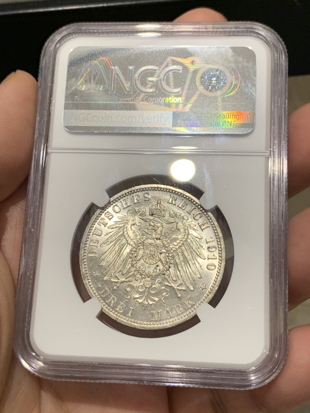 《竞宝斋》第169场-周日，周一2场 (全场包邮) NGC MS63 德国普鲁士 1910年威廉二世 3马克银币 流通币 难得