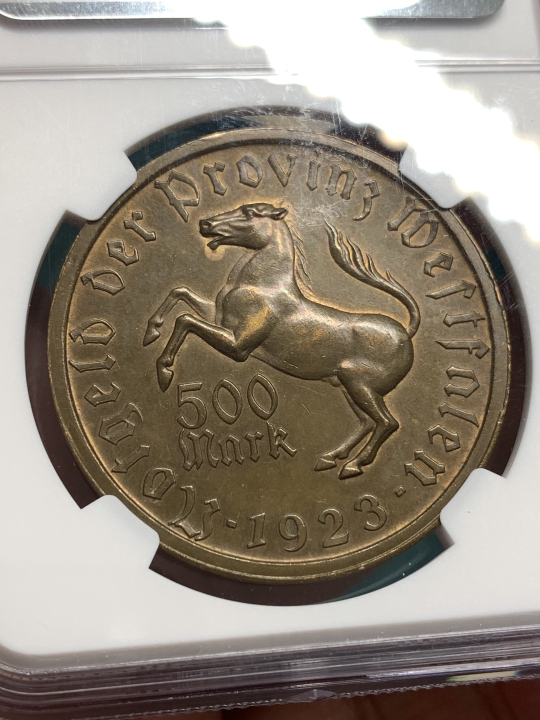 《竞宝斋》第169场-周日，周一2场 (全场包邮) NGC MS63BN 德国威斯特伐利亚1923年女头500马克大马币铜币