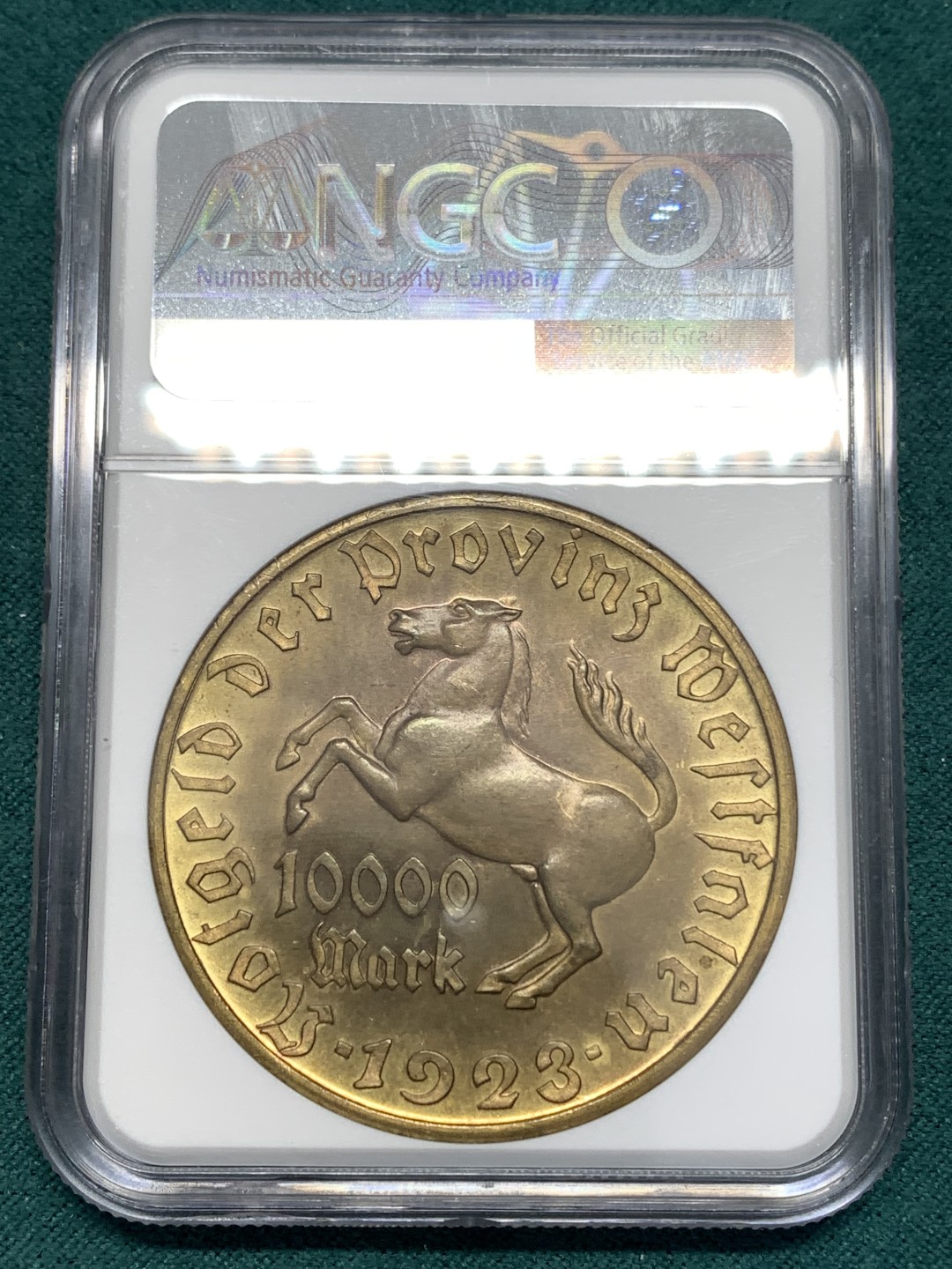 《竞宝斋》第169场-周日，周一2场 (全场包邮) NGC-MS64 德国1923年 紧急状态时期威斯特伐利亚大马币 10000马克 德紧热门币